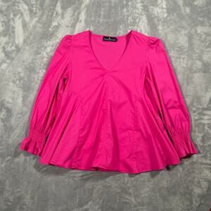Pomander Place Easton Blouse Womens Small Pink Preppy Femme Swing Ruffle